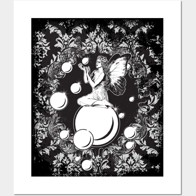 Bubble Fairy Lineart Dark Backg Wall Art by TAS Illustrations and More